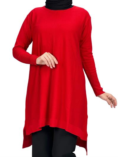 Merserize Triko Tunik Kırmızı OTW123