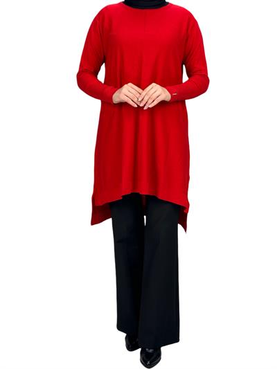 Merserize Triko Tunik Kırmızı OTW123