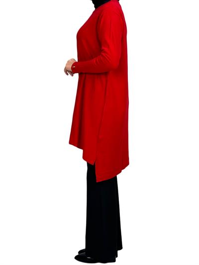 Merserize Triko Tunik Kırmızı OTW123