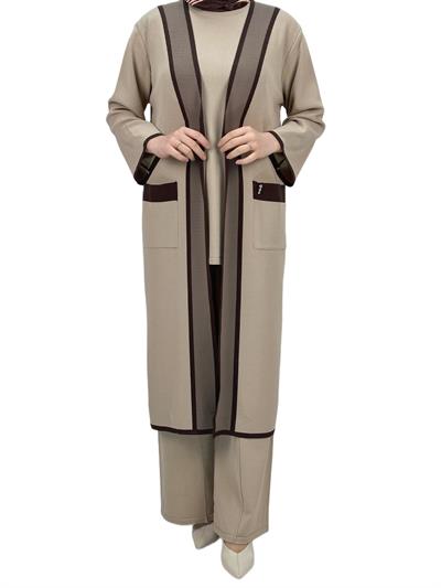 Merserize Triko Üçlü Takım Bej OTW2918