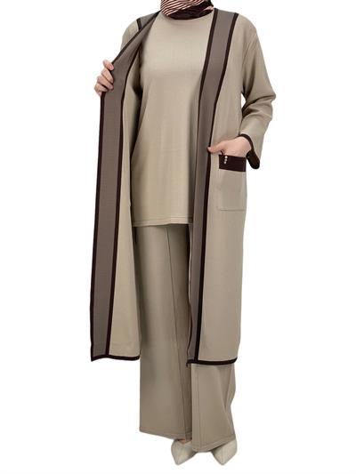 Merserize Triko Üçlü Takım Bej OTW2918