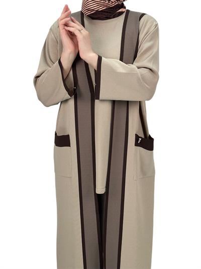 Merserize Triko Üçlü Takım Bej OTW2918