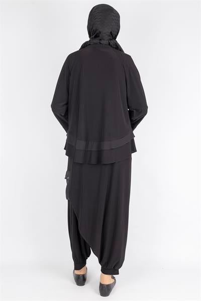 Metal Halkalı Şalvarlı Tesettür Takım Siyah OTW45803
