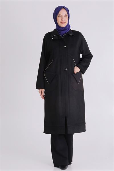 Minimal Stil Fermuar Detaylı Süet Kap Siyah OTW25129