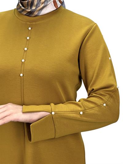 Modal İncili Tunik Hardal OTW2118