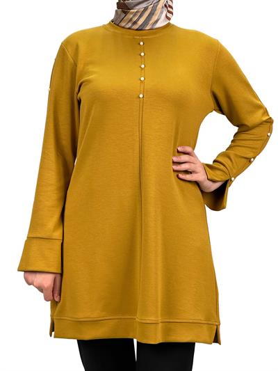 Modal İncili Tunik Hardal OTW2118
