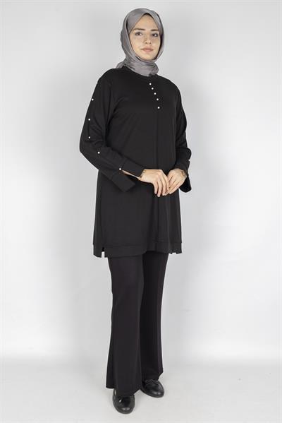 Modal İncili Tunik Siyah OTW2118