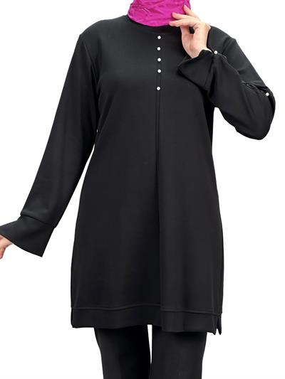 Modal İncili Tunik Siyah OTW2118