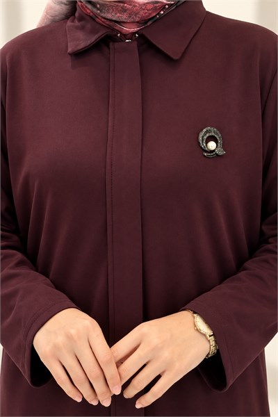Modern Broş Detaylı Büyük Beden Pantolonlu Takım Bordo OTW343
