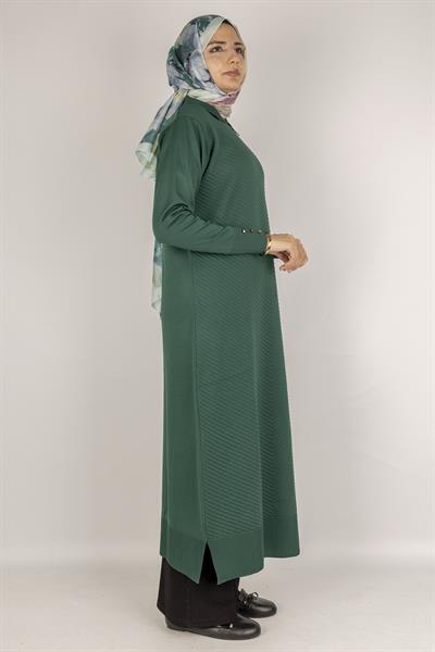 Modern Çizgi Desenli Merserize Elbise Zümrüt OTW1010