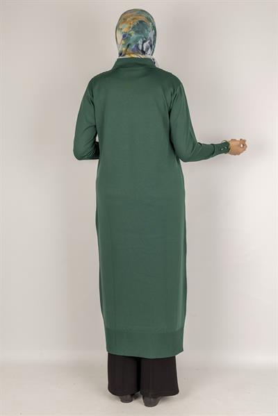 Modern Çizgi Desenli Merserize Elbise Zümrüt OTW1010