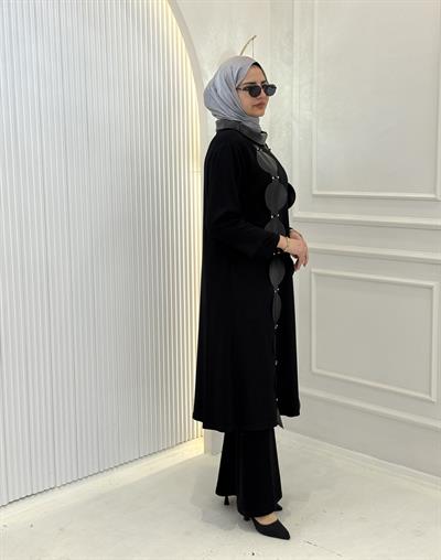 Modern Daire Detaylı Büyük Beden Tunik Siyah OTW5546