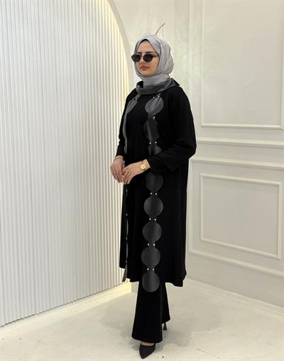 Modern Daire Detaylı Büyük Beden Tunik Siyah OTW5546