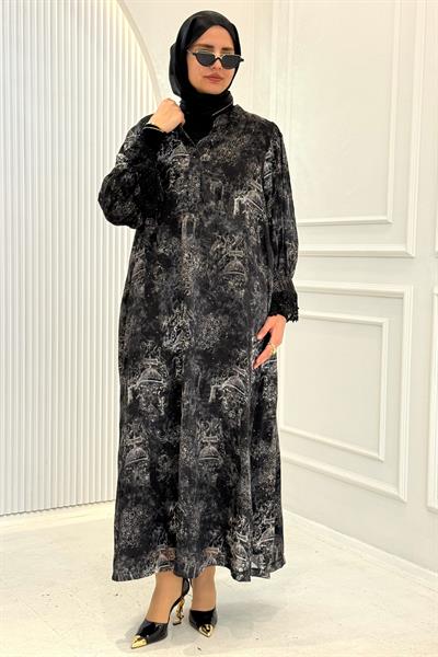 Modern Desenli Büyük Beden Uzun Elbise Desenli OTW9587