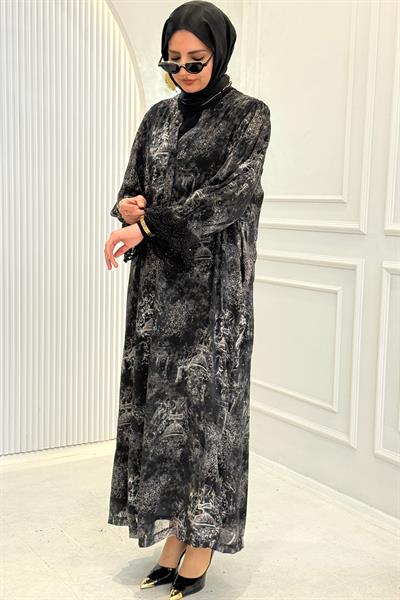 Modern Desenli Büyük Beden Uzun Elbise Desenli OTW9587