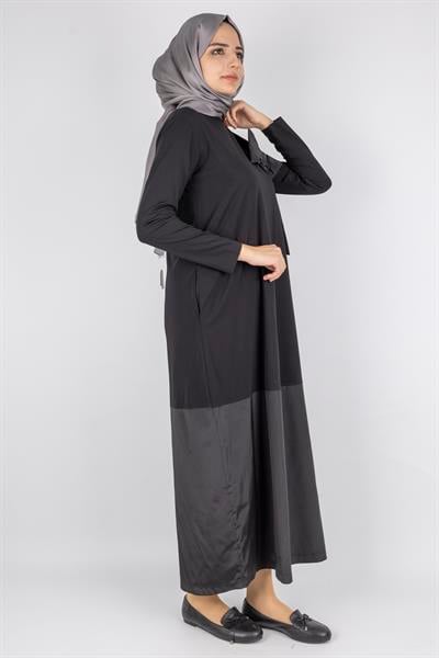 Modern Tasarım Fiyonk Detaylı Çelik Örme Elbise Siyah OTW25173