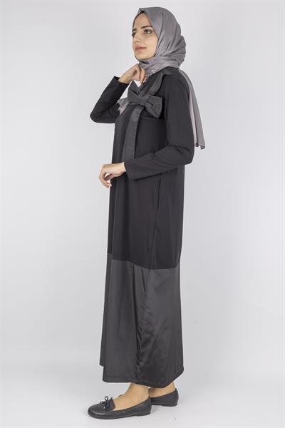 Modern Tasarım Fiyonk Detaylı Çelik Örme Elbise Siyah OTW25173