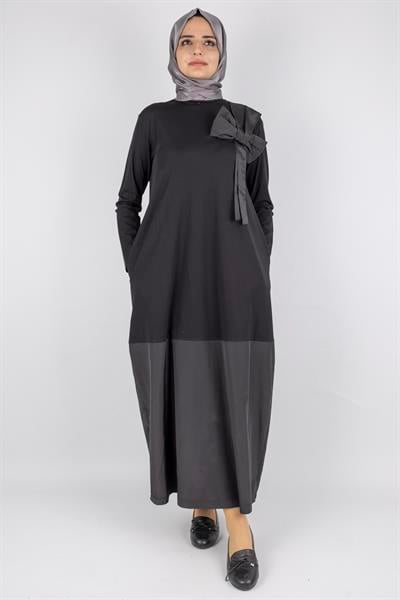 Modern Tasarım Fiyonk Detaylı Çelik Örme Elbise Siyah OTW25173