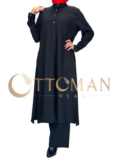 Mora Büyük Beden Pantolonlu Takım Siyah OTW2090