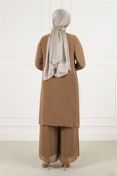 N-Behrem Büyük Beden Abiye Şifon Taşlı Takım Bakır OTW60009