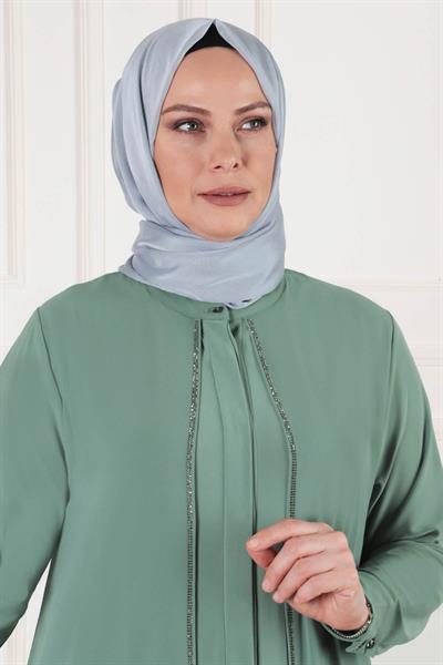 N-Behrem Büyük Beden Abiye Şifon Taşlı Takım Mint OTW60009
