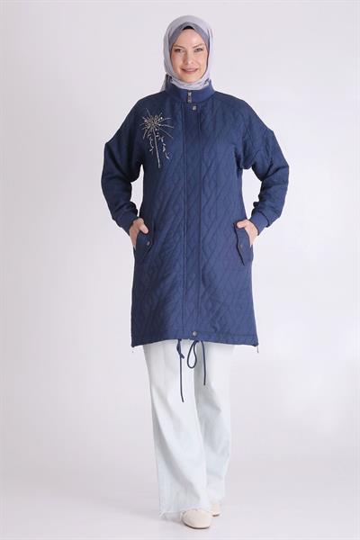 Nakış İşlemeli Spor Tarz Büyük Beden Kapitone Kap Lacivert OTW25134