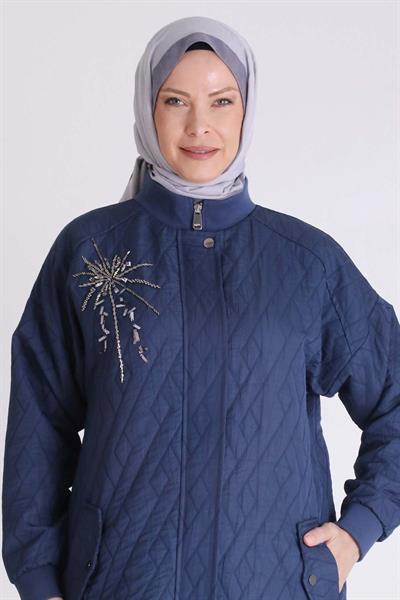 Nakış İşlemeli Spor Tarz Büyük Beden Kapitone Kap Lacivert OTW25134