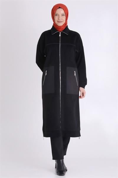 Önü Fermuarlı Çelik Örme Kap Siyah OTW25137