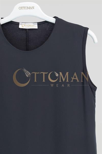 Önü Şifon Detaylı Pamuk Penye İçlik Tunik Siyah OTW2176