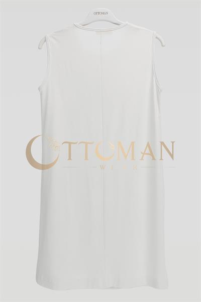 Önü Şifon Detaylı Pamuk Penye İçlik Tunik Ekru OTW2176