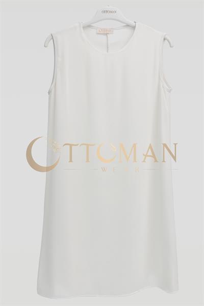 Önü Şifon Detaylı Pamuk Penye İçlik Tunik Ekru OTW2176