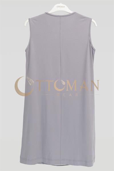 Önü Şifon Detaylı Pamuk Penye İçlik Tunik Gri OTW2176