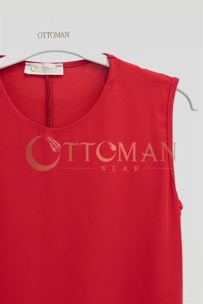 Önü Şifon Detaylı Pamuk Penye İçlik Tunik Kırmızı OTW2176