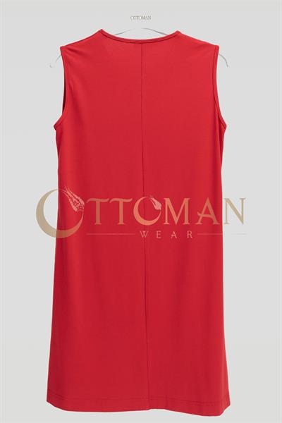 Önü Şifon Detaylı Pamuk Penye İçlik Tunik Kırmızı OTW2176