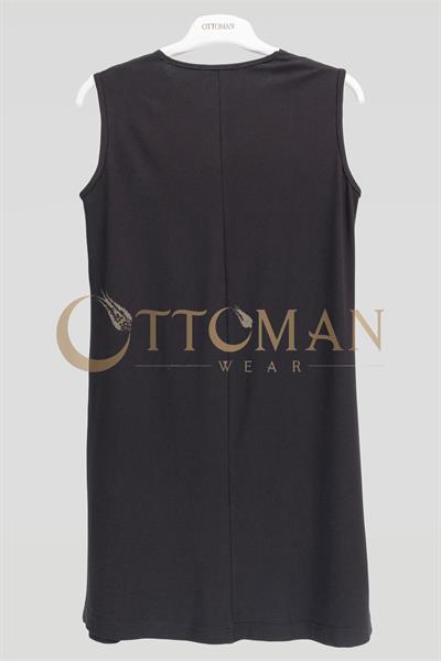 Önü Şifon Detaylı Pamuk Penye İçlik Tunik Siyah OTW2176