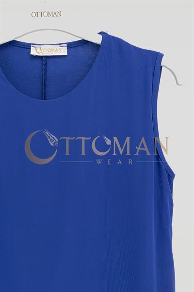 Önü Şifon Detaylı Pamuk Penye İçlik Tunik Saks OTW2176