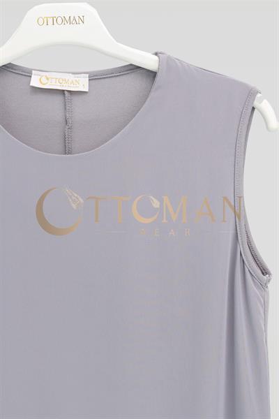 Önü Şifon Detaylı Pamuk Penye İçlik Tunik Gri OTW2176