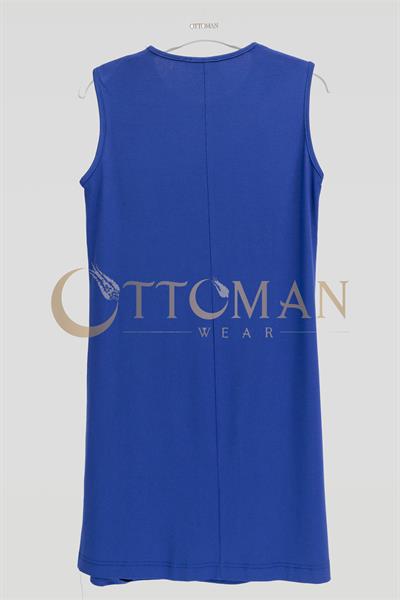 Önü Şifon Detaylı Pamuk Penye İçlik Tunik Saks OTW2176