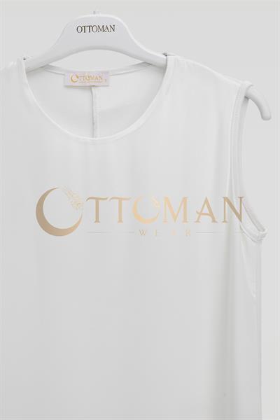 Önü Şifon Detaylı Pamuk Penye İçlik Tunik Ekru OTW2176