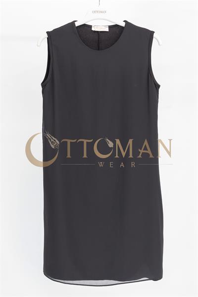 Önü Şifon Detaylı Pamuk Penye İçlik Tunik Siyah OTW2176