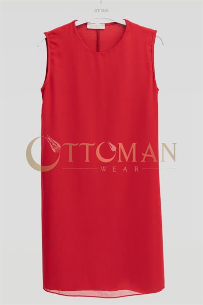 Önü Şifon Detaylı Pamuk Penye İçlik Tunik Kırmızı OTW2176