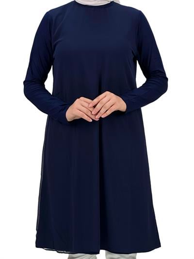 Önü Şifon Detaylı Penye Uzun Kollu İçlik  Lacivert OTW8832