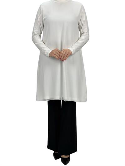 Önü Şifon Detaylı Penye Uzun Kollu İçlik  Ekru OTW8832