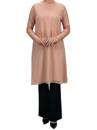 Önü Şifon Detaylı Penye Uzun Kollu İçlik  Somon OTW8832