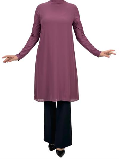 Önü Şifon Detaylı Penye Uzun Kollu İçlik  Gül Kurusu OTW8832