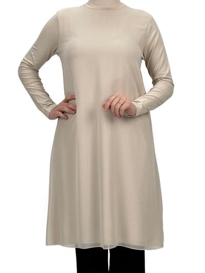 Önü Şifon Detaylı Penye Uzun Kollu İçlik  Taş OTW8832