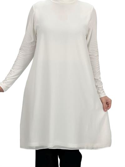 Önü Şifon Detaylı Penye Uzun Kollu İçlik  Ekru OTW8832