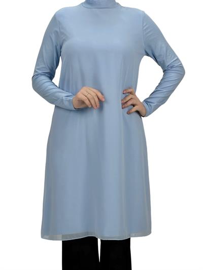 Önü Şifon Detaylı Penye Uzun Kollu İçlik  Açık Mavi OTW8832