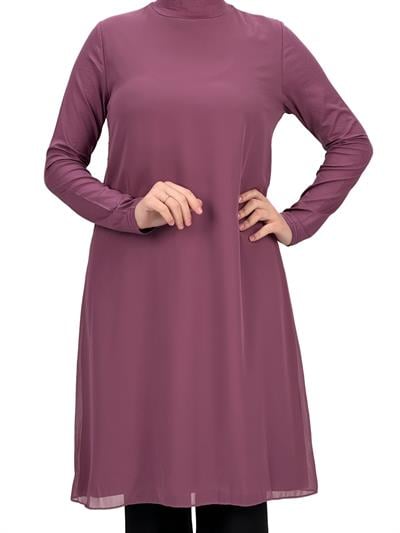 Önü Şifon Detaylı Penye Uzun Kollu İçlik  Gül Kurusu OTW8832