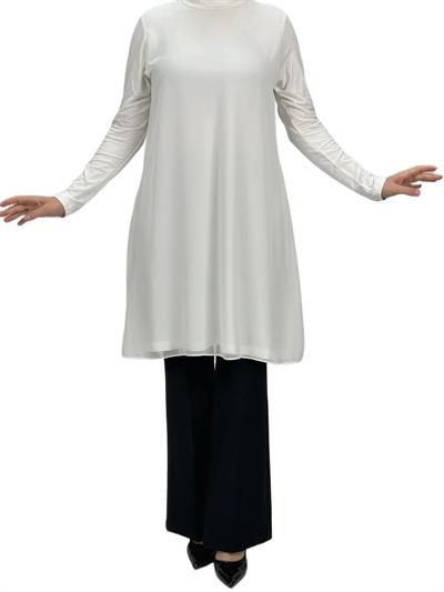 Önü Şifon Detaylı Penye Uzun Kollu İçlik  Ekru OTW8832